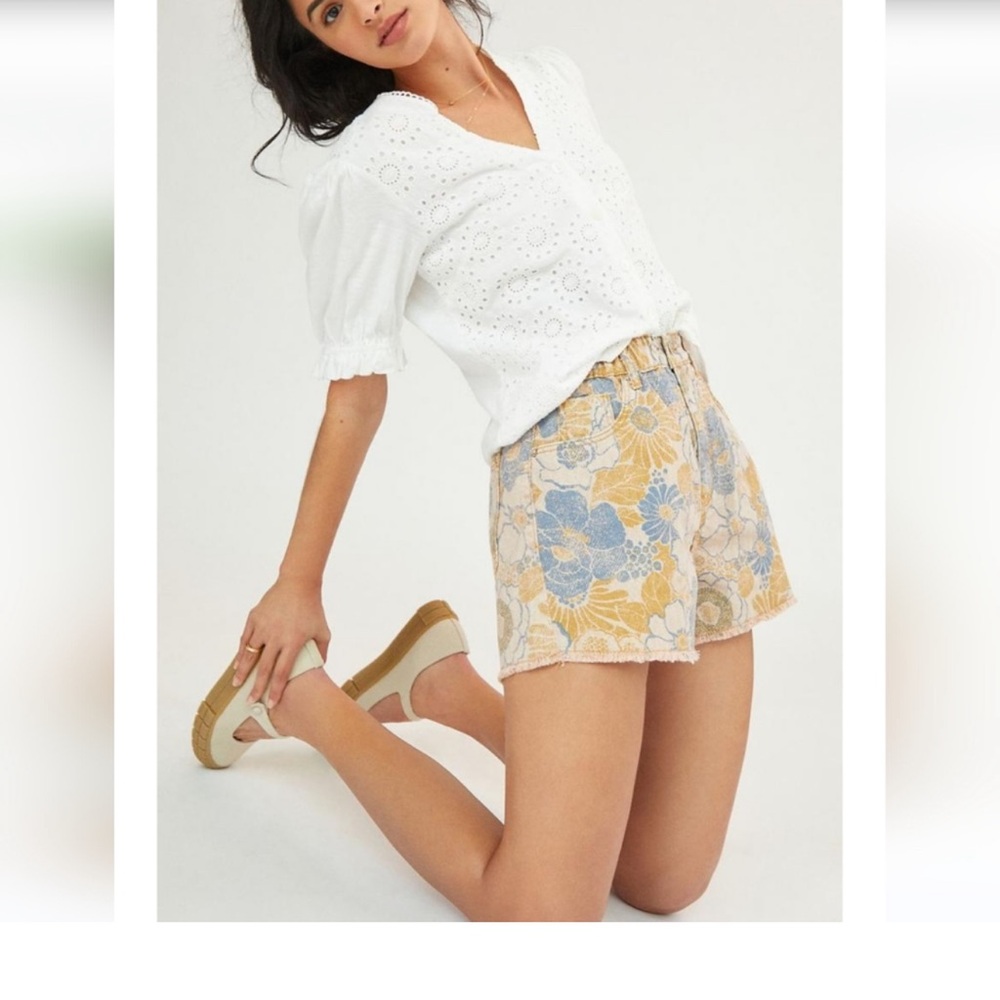 Pilcro Floral Jean Shorts - Blue and Yellow